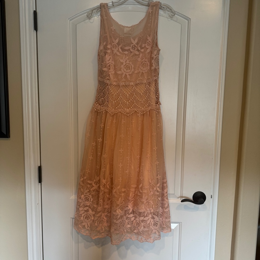 SUNDANCE Love Always Midi Dress Size 4 Lace Sheer Embroidered Line Blush - Picture 3 of 7